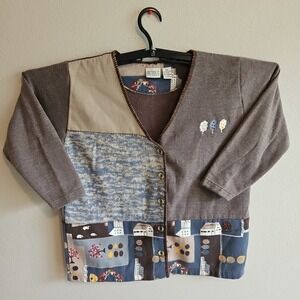 Vintage Teacher Cardigan Sweater Women's Size P/M Petites 90s Nature Town Design